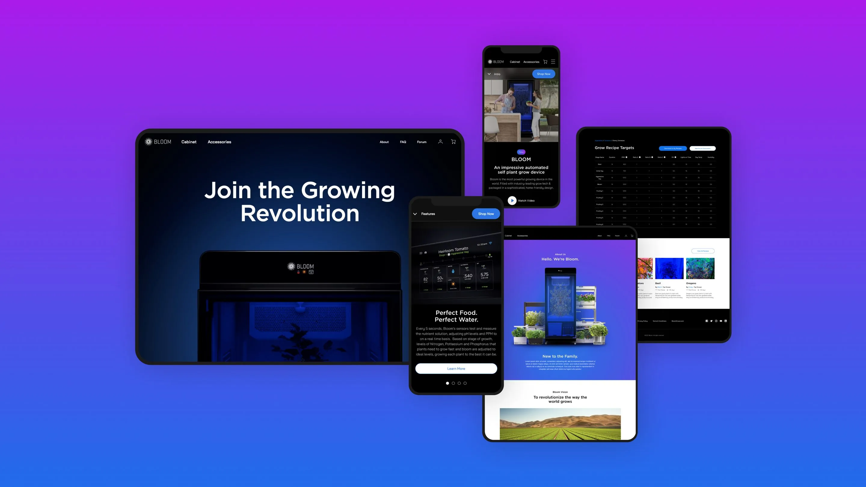 Bloom indoor growing website across devices