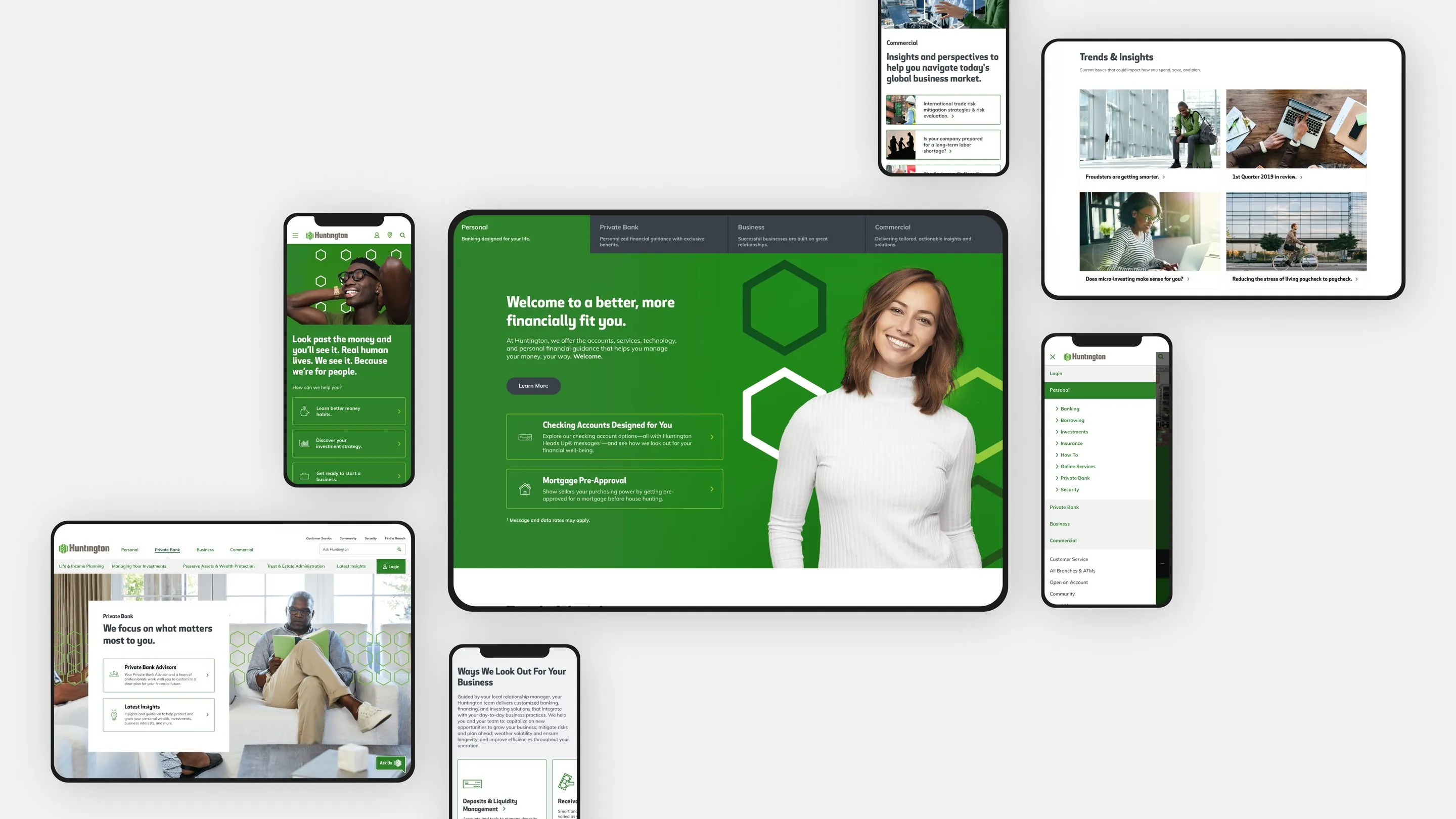 Huntington Bank website redesign across devices
