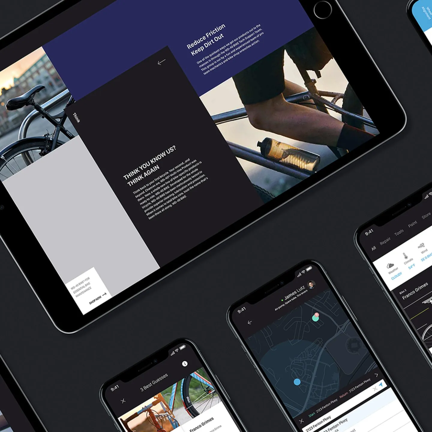 WD-40 Bike app and website screens